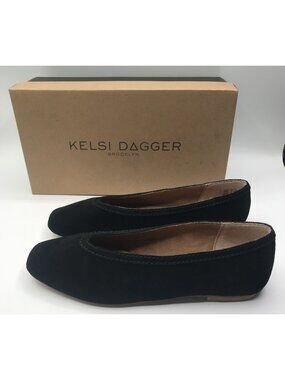 Kelsi Dagger Brooklyn Shoes Womens Size‎ 8 Black Suede Flats Freya Square Toe